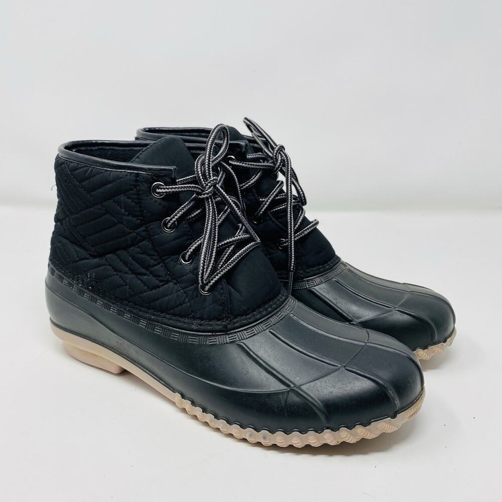 Magellan Duck Boots Women's 10 Black Quilted Lace Up Casual Snow